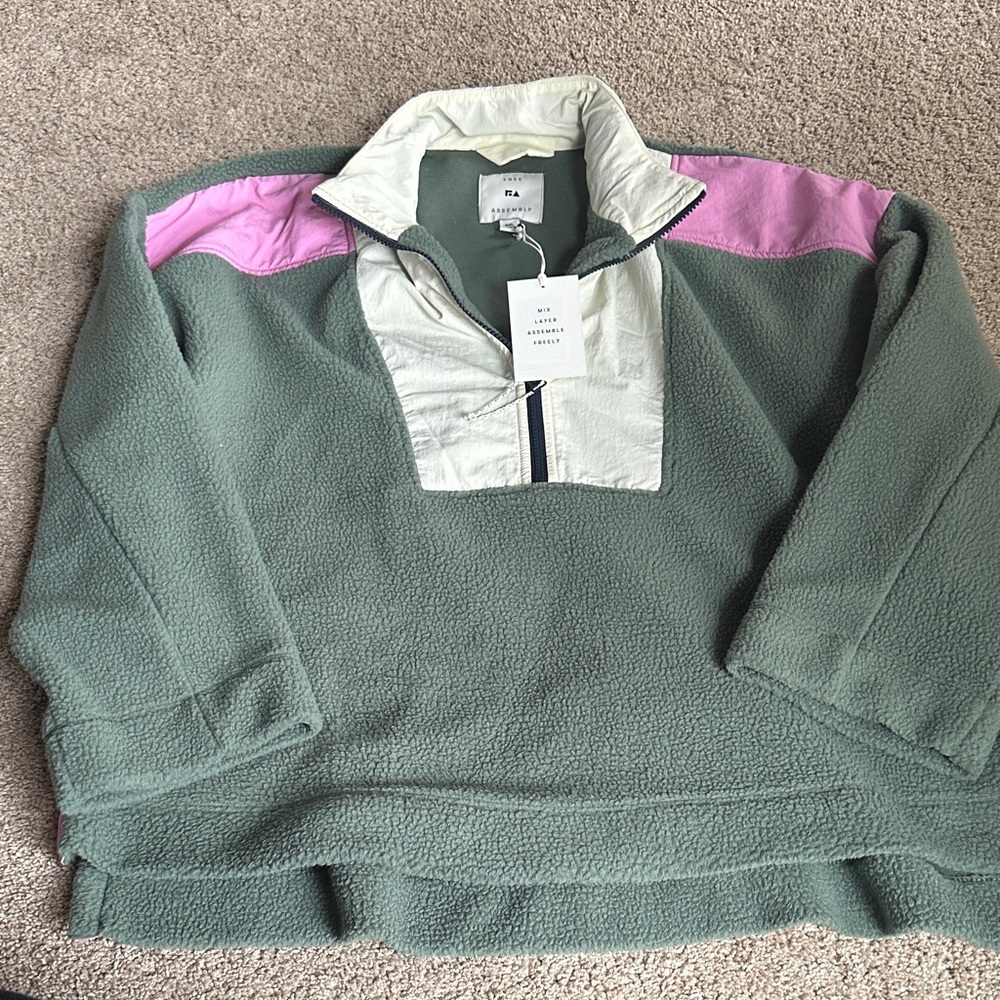 Cozy Green and Pink Fleece Turtleneck Sweater